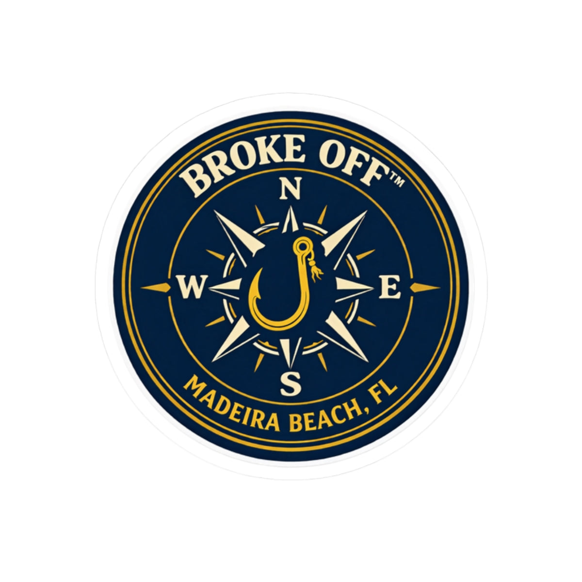 Broke Off Co. Compass Rose Sticker | Coastal Fishing Decal | Madeira Beach FL - 2" × 2" / White