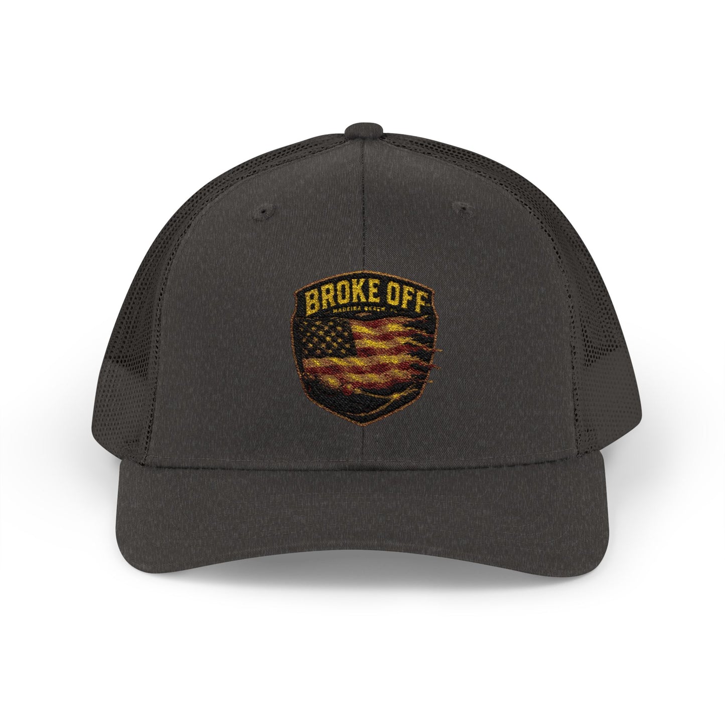 BROKE OFF™ Frayed Flag Fishing Hat | Madeira Beach, FL - Dark Heather Grey / One size