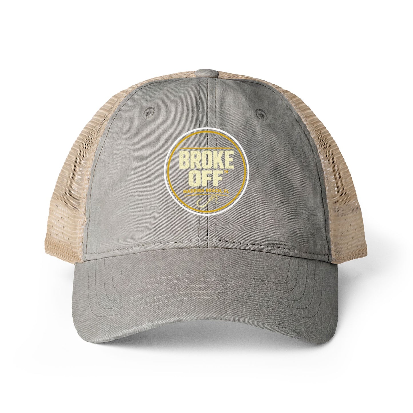 Broke Off Co. Women's Ponytail Trucker Hat | Madeira Beach FL - One size / Light Grey / Polka Dots