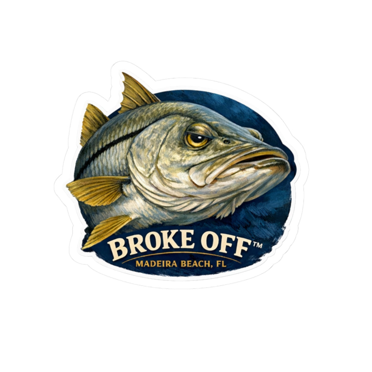 Broke Off Co. Snook Sticker | Coastal Fishing Decal | Madeira Beach FL - 2" × 2" / White