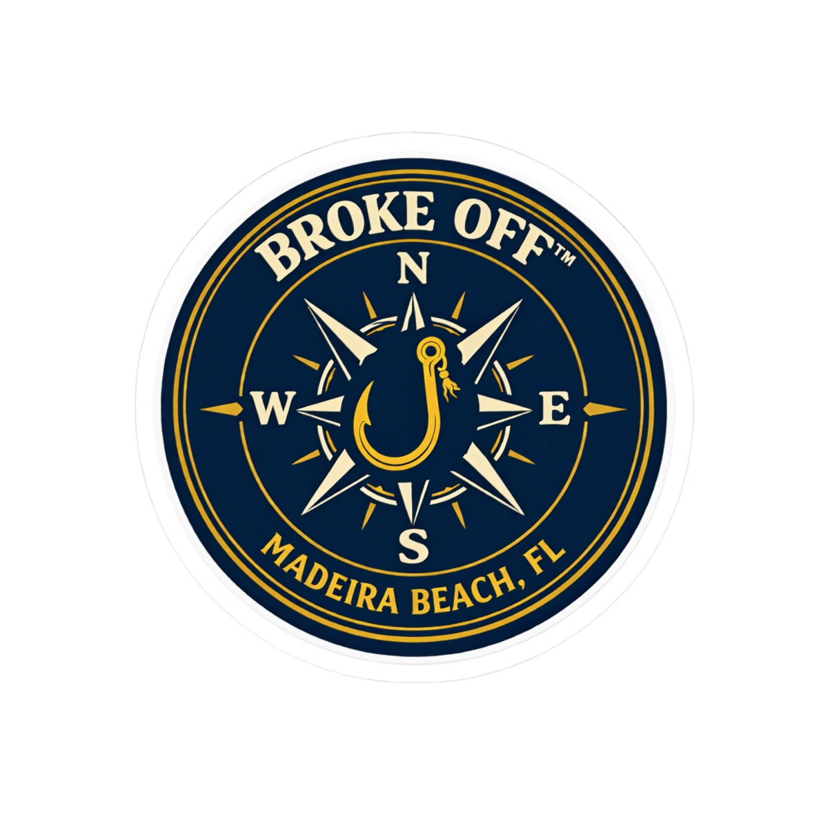 Broke Off Co. Compass Rose Sticker | Coastal Fishing Decal | Madeira Beach FL - 6" × 6" / White