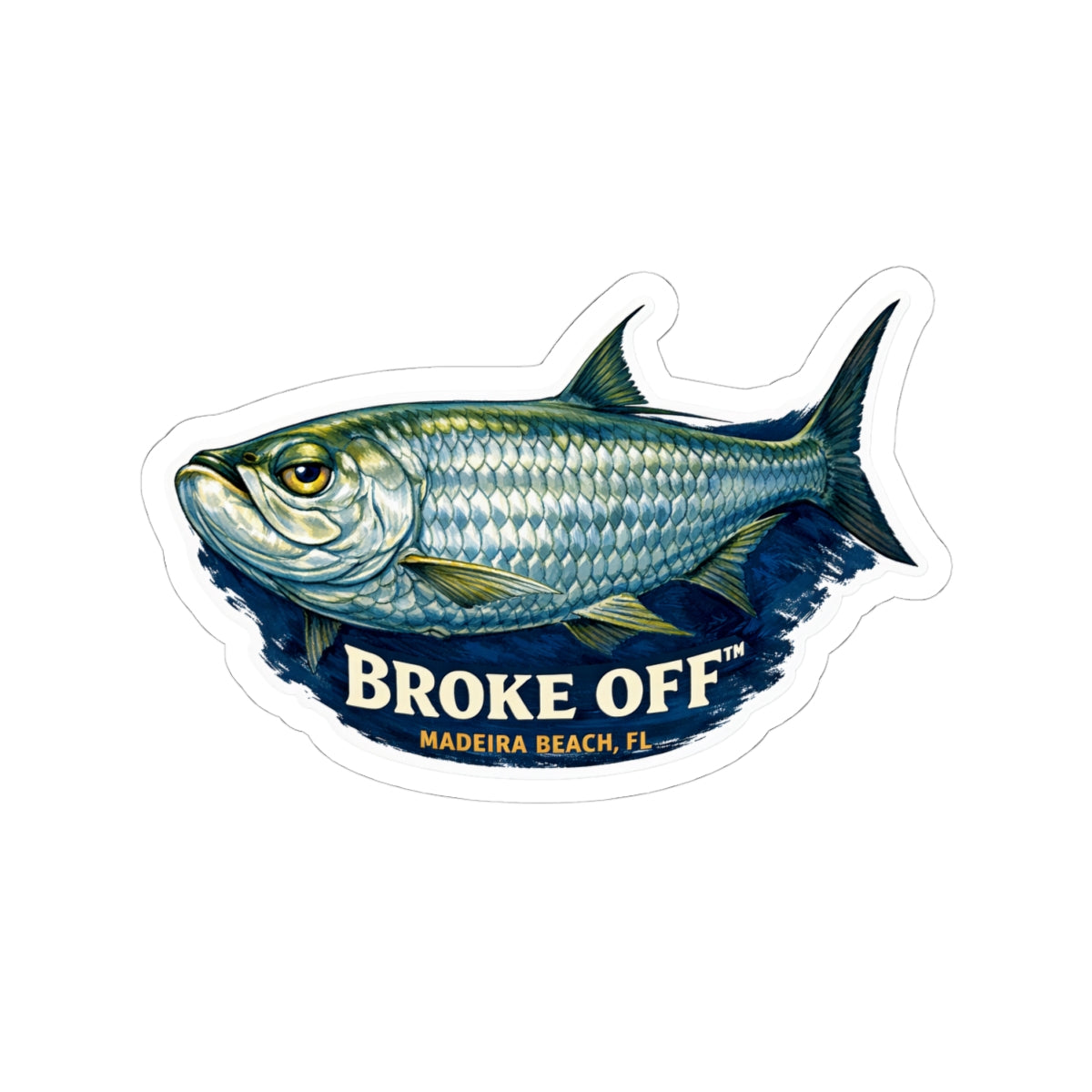 Broke Off Co. Tarpon Sticker | Coastal Fishing Decal | Madeira Beach FL - 4" × 4" / White